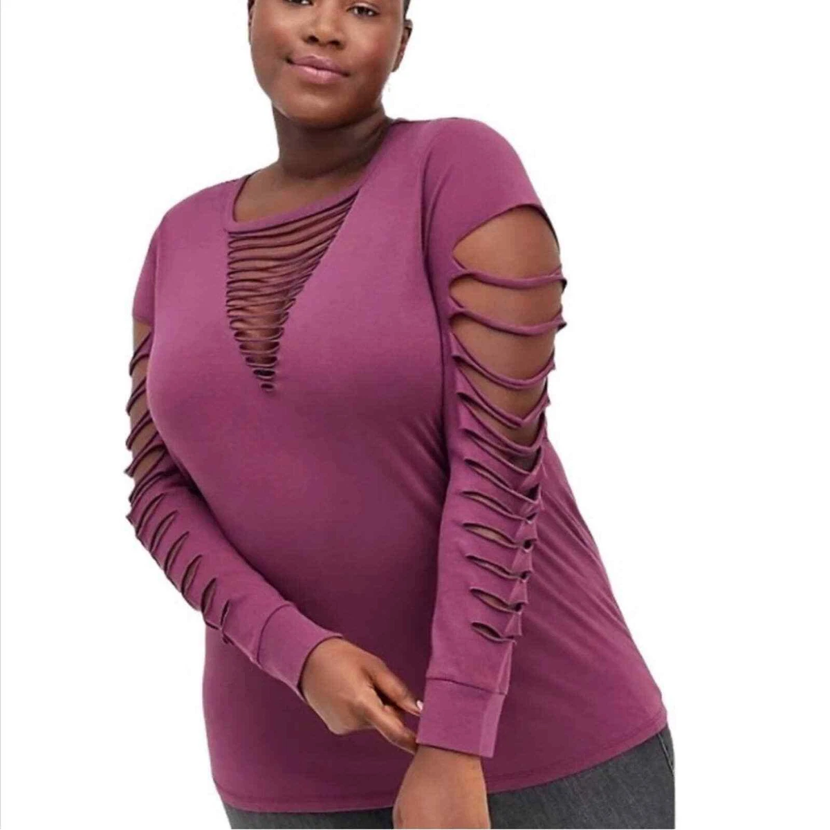 TORRID Mauve Slash Classic Fit Long Sleeve Tee size 4X