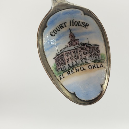Enamel Court House El Reno Oklahoma Souvenir Sterling Silver Spoon MANCHESTER - Picture 2 of 7