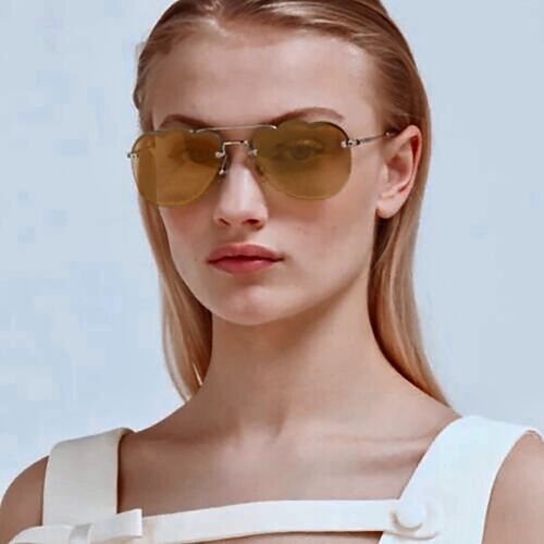 MIU MIU SMU56U 1BC-176 SILVER BROWN GOLD FLASH GEOMETRIC AVIATOR SUNGLASSES.58mm - Picture 2 of 16