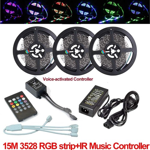 5M 10M 15M 3528 RGB LED Strip Lights Tape + IR Music Control Remote + Power - Picture 12 of 26