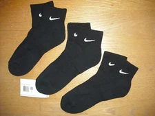 Mens NWT NIKE Quarter Ankle Socks 3prs Everyday DRI-FIT Black Cushion Sz:L(8-12)