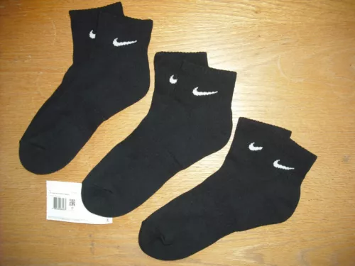 Mens NWT NIKE Quarter Ankle Socks 3prs Everyday DRI-FIT Black Cushion Sz:L(8-12)