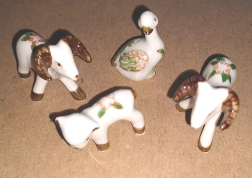 Vintage Hand Painted Floral Mini Porcelain Animals, Goose, Rams, Lamb/Kitten - Picture 1 of 12