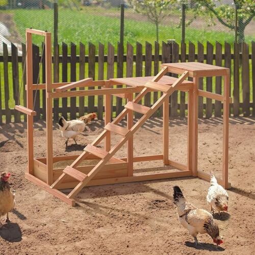 Wooden Chicken Roost Activity Play Multiple Chicken Coop Perches with Swing Toy - Picture 2 of 7