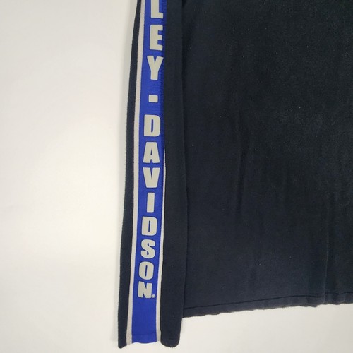 VTG Harley Davidson Turtleneckweater size M Black Blue Stripe Sleeve Logo #1101 - Picture 3 of 14