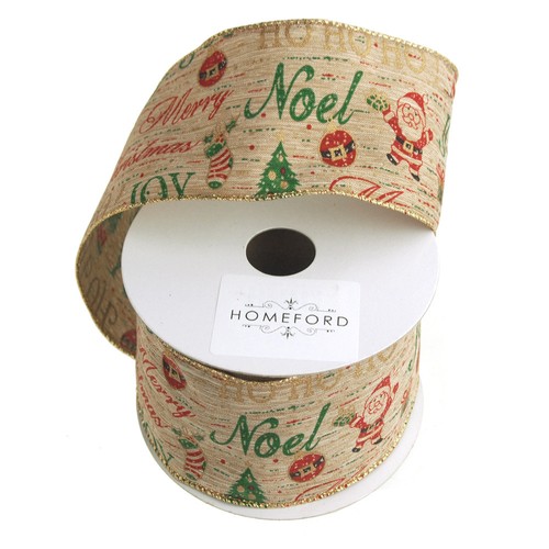 Weihnachten Worte Weihnachten Band Drahtkante, Natur, 2-1/2 Zoll, 10 Yard