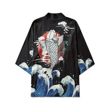Niepce Streetwear Japanese Black Kimono Graphic Tee Samurai Short Sleeves Shirt