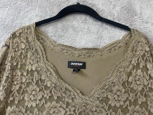 Avenue Women's Lace Lined V Neck Sheer Shirt Top Blouse Women’s 22/24 Stretch - Picture 8 of 17