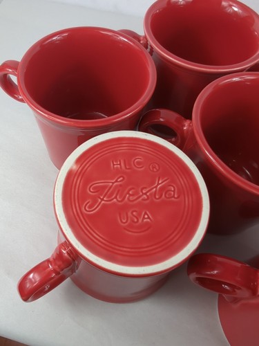 Fiesta Ware Red O Ring Handle Coffee Mugs Cup Set Of 7 Homer Laughlin USA - Picture 5 of 7