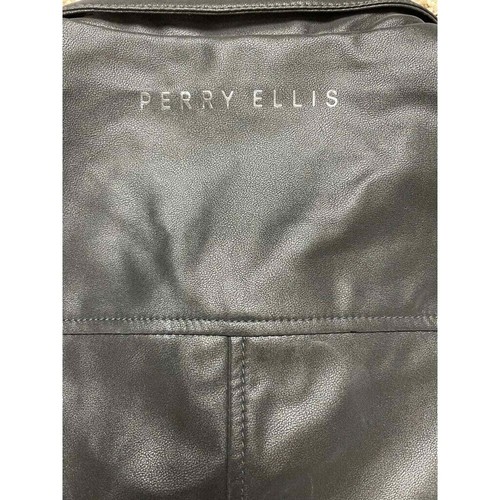 Perry Ellis Mens Jacket Black Buttons Pockets Long Sleeve Faux Leather XL New - Picture 8 of 12