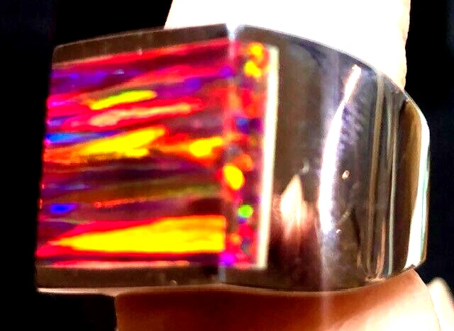 Anillo de ópalo llameante negro rojo vivo 13 prototipo Z+ de plata esterlina 925 para hombre Foto 2 de 4