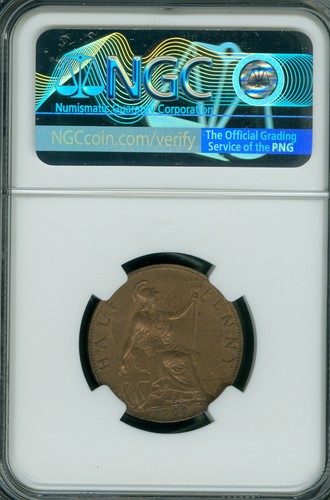 1908 GREAT BRITAIN HALF PENNY NGC MS64 RB MAC 90Rd 2ND FINEST GRADE & SPOTLESS . - Picture 2 of 2