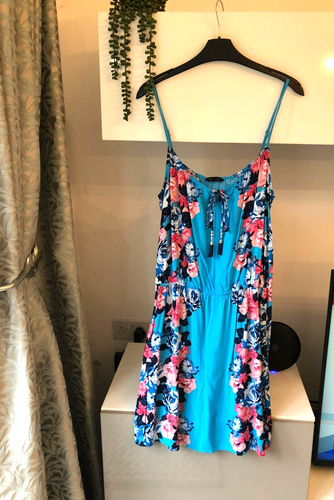 Marks & Spencer Ladies Blue Floral Sleeveless Fit & Flare Dress Size 16 - Picture 3 of 8
