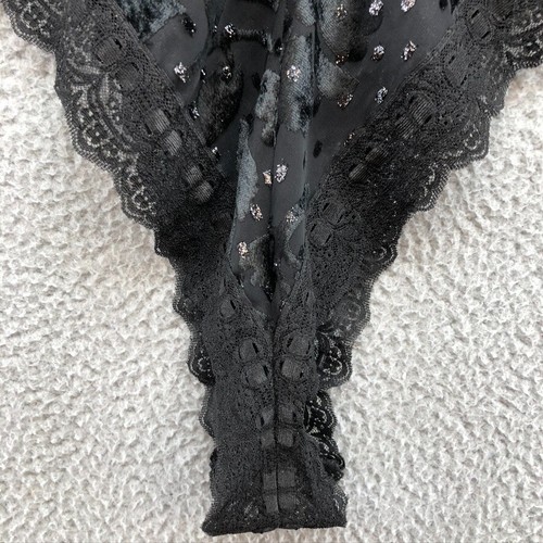 Vintage Victorias Secret Teddy Lingerie Womens Large Black Lace Velvet Thong - Picture 12 of 14