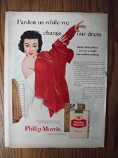 VTG 1955 Orig Magazine Ad Phillip Morris Cigarettes Pardon Us While We Change