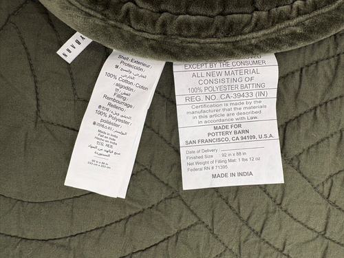 BRAND NEW Pottery Barn Velvet Heirloom Scalloped FULL/QUEEN Quilt~Loden Green - Bild 3 von 4