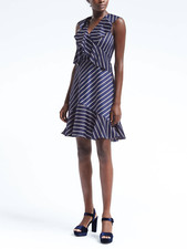 Banana Republic Stripe Cross-Flounce Fit-and-Flare Dress,Blue SIZE 10T   #797579