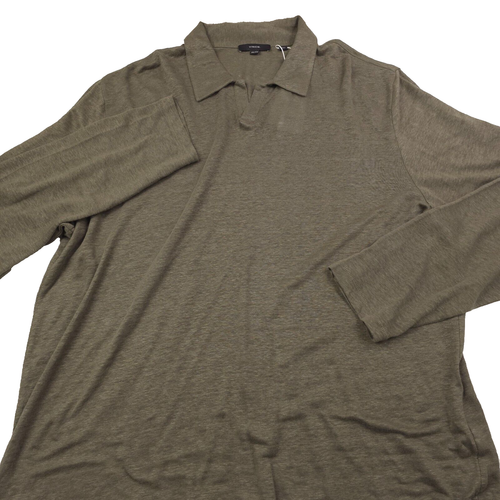 $195 Vince Green Linen Long Sleeve Johnny Collar Sweater Polo Shirt Mens 2XL - Picture 3 of 9