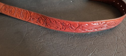 Cintura vintage in pelle marrone lavorata a mano western monogrammata fibbia "JM" "John" - Foto 5 di 9