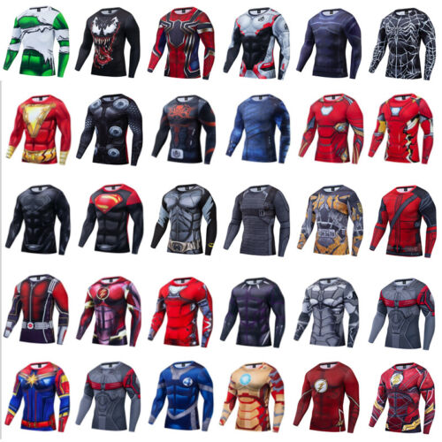 Men's T-shirts Base Layer Compression Tops Sports Superhero Tights Long Sleeve - Picture 1 of 101