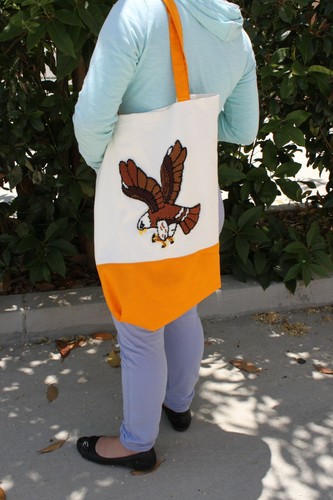 Handmade Tote Bag: Orange and White Bag with Chenille Eagle Patch - Picture 3 of 3