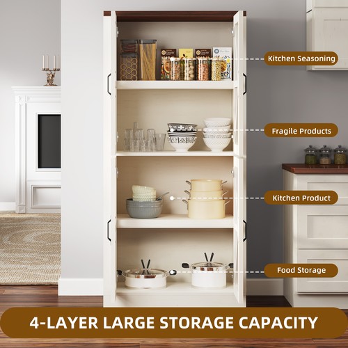 66" Tall Kitchen Pantry Storage Cabinet Cupboard with Glass Doors & Shelves - Picture 4 of 11