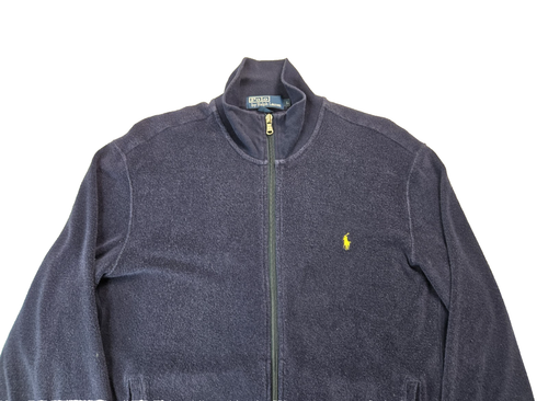 Polo Ralph Lauren Vintage Navy Blue Velour Zip Track Jacket Mens Large L - Picture 3 of 8