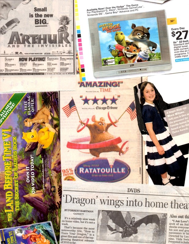 kid's-children's-family movies 1 pound clippings lot (200+ separate pages!)