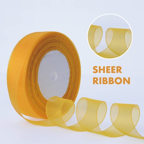 1 Inch Gold Organza Ribbon 50 Yards Sheer Chiffon for Gift Wrapping Decoratio... - Picture 2 of 7