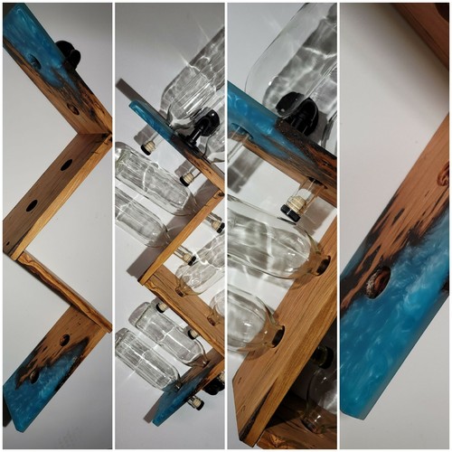 Epoxy Resin Live Edge Wood Zig Zag Wine Rack 8 Bottles Handmade USA Steampunk - Picture 7 of 12