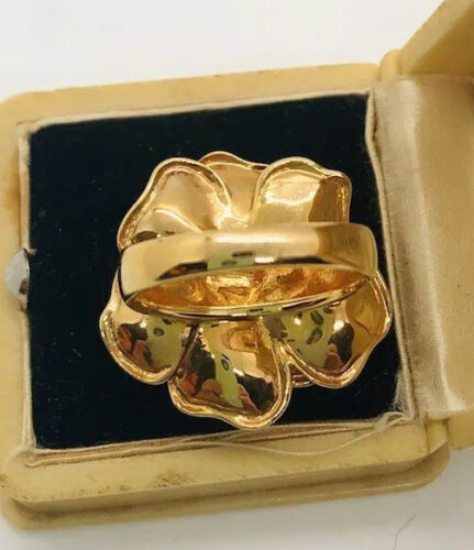 Huge Sterling Silver 18k Gold Vermeil ROSE Petal Ring 11.2gm Sz7 Vintage Jewelry - Picture 6 of 9