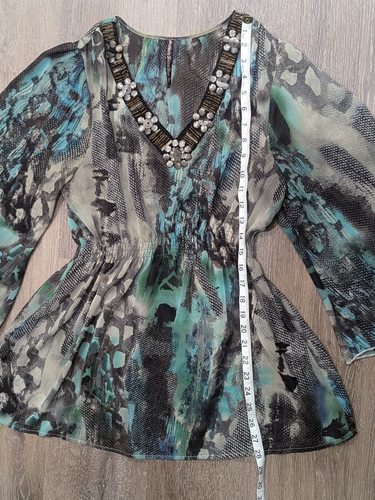 Blusa Boho Top Mujer Mediana Hada Grunge Estampado Serpiente Cuentas Festival Transparente - Imagen 6 de 11