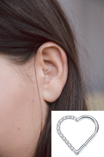 Silver Gold Titanium Surgical Steel 8MM Clicker Hinged Daith Heart Piercing 1pc - Picture 37 of 38