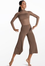 Balera Clothing Mocha Culotte Unitard With Mesh, Size XLA XL Adult Dancewear