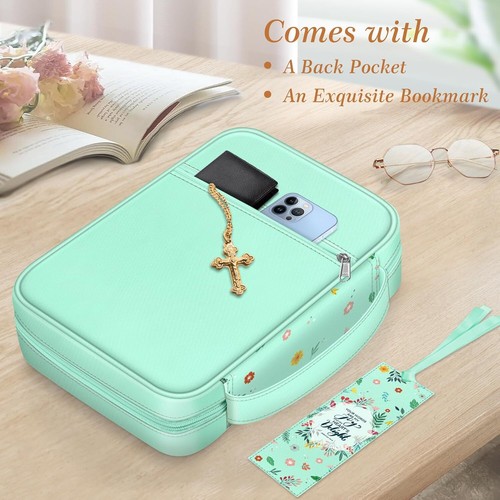 Funda de Biblia Estuche para Libros Bolso de Iglesia con Asa Bolsillo con Cremallera para Mujer  - Imagen 3 de 7