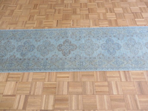 2'5 X 13'6 Runner Hand Knotted Overdyed Silver Blue Peshawar Oriental Rug G5619 - Picture 10 of 12