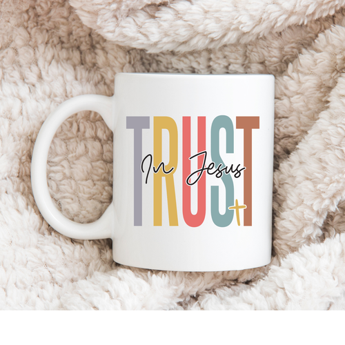 Christian Quote Mug Boho Minimalist Trust In Jesus Inspirational Gift Coffee Cup - Picture 4 of 6