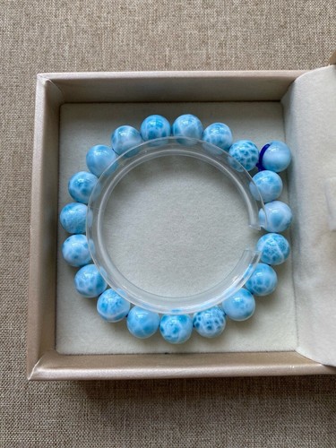 10.2mm Larimar Blue Cabochon Atlantis Blue Pectolite Gemstone Beads Bracelet - Picture 7 of 9