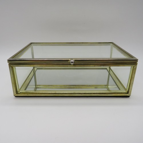 Hinged Glass & Brass Display Jewelry Vanity Box Mirror Bottom 5-1/2"x 3-1/2"x 2" - Picture 5 of 9