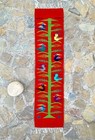 Red Mexican Wool Tree of Life Rug Runner, Hand Woven Small Bird Zapotec Tapestry