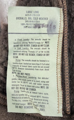 US Military Overalls Bibs Mens Large Long Brown Sherpa Outdoor Cold Weather Worn - Picture 3 of 14