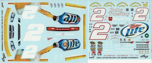 NASCAR DECAL # 2 MILLER LITE 2011-2012 DODGE CHARGER BRAD KESELOWSKI 1/24 - Picture 2 of 4