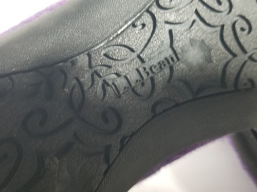 L.L. Bean Wool Slippers Purple Gray Cat Design Slip Ons Women Size 7 See Pics - Picture 10 of 12