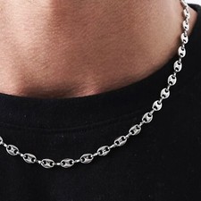 5mm Silver Puff Mariner Link Chain 18K Stainless Steel Necklace Jewelry Gift