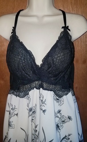 Sexy Camisón Vintage Talla 18/20 Cacique Chemise Blanco y Negro Floral Encaje - Imagen 6 de 6