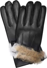 MESSERIO Authentic Sheepskin Leather Winter Gloves for Men with Rabbit Large 
