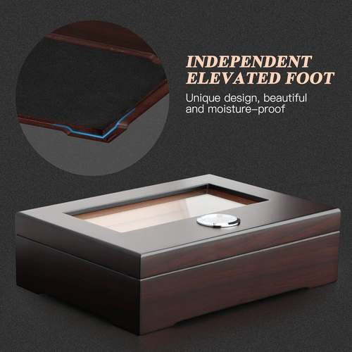 Humidificador de puros con tapa de cristal y humidificador higrómetro - Picture 3 of 12