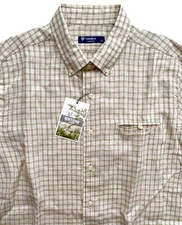 Daniel Cremieux Collection Shirt 100% Linen Beige Check Short Sleeve Button