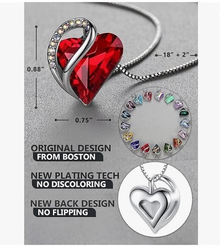 Infinity Love Heart Jan/July Birthstone Pendant Necklace, Red Austrian Crystal - Picture 2 of 5