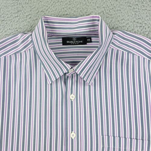 Bugatchi Uomo Shirt Mens 2XL XXL Purple Short Sleeve Hidden Button Down